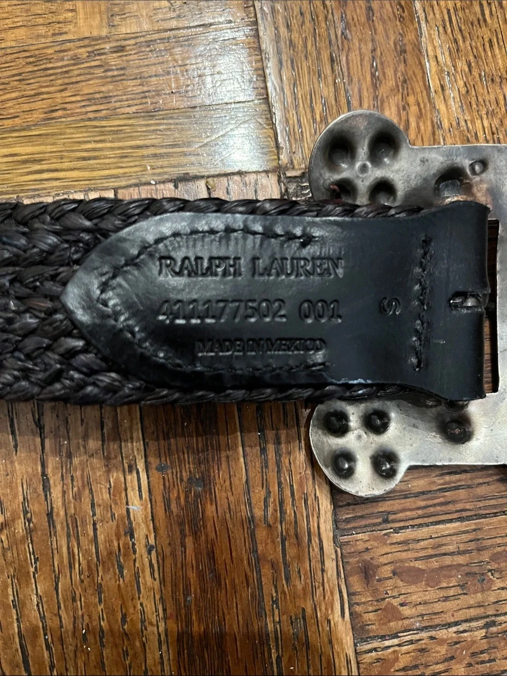 Ralph Lauren Dark Brown Braided Leather Belt with Decorative Silver Buckle 34”